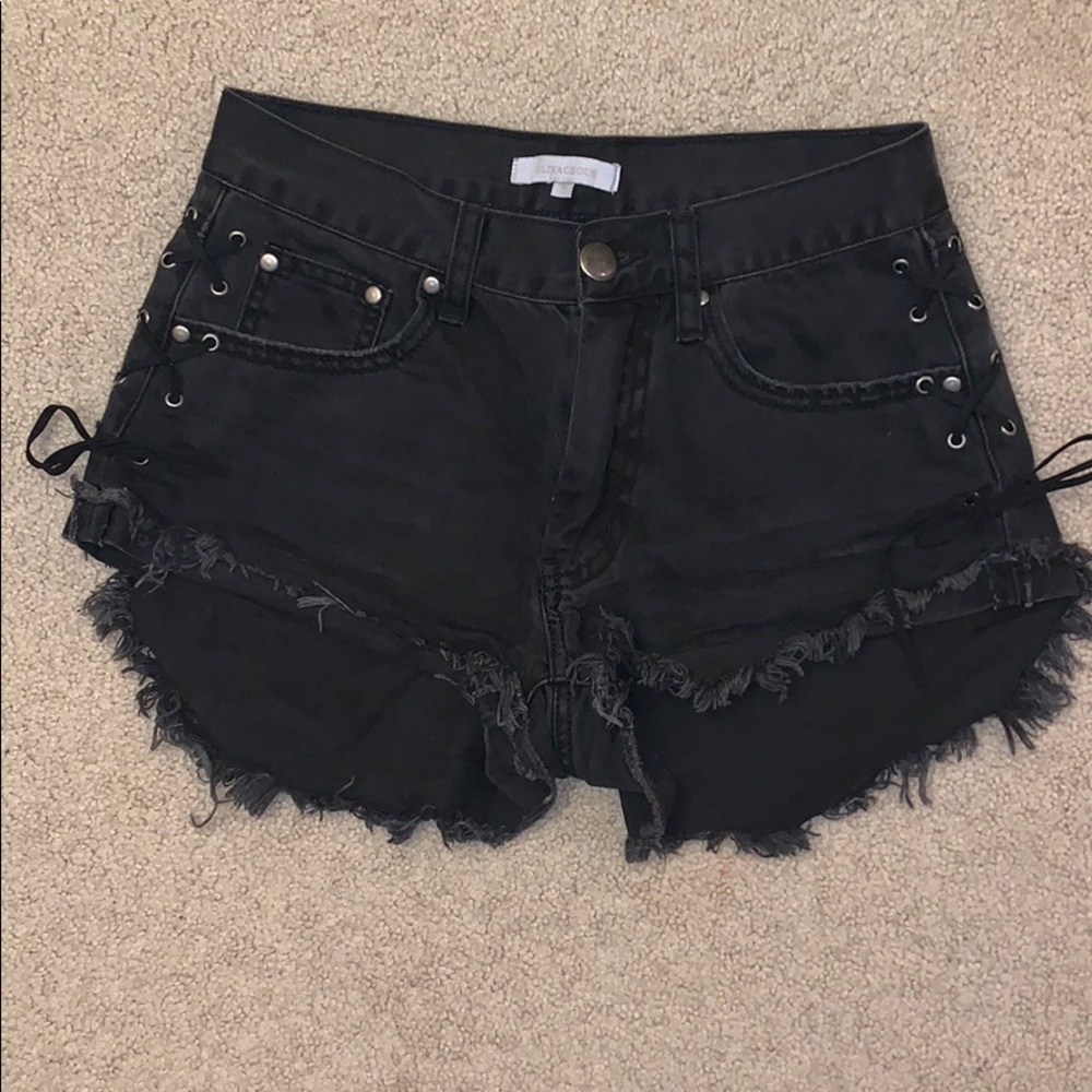 Black high waisted side tie shorts